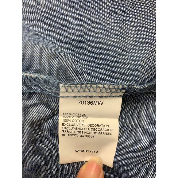 Y2K Wrangler Men's 17x35 Blue Shirt with Western Pearl Snaps‎ Long Sleeve - Picture 5 of 10